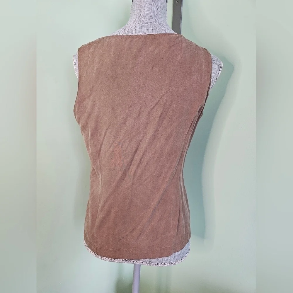 SOLILOQUY 100% silk button-up brown vest women's small - Picture 4 of 5